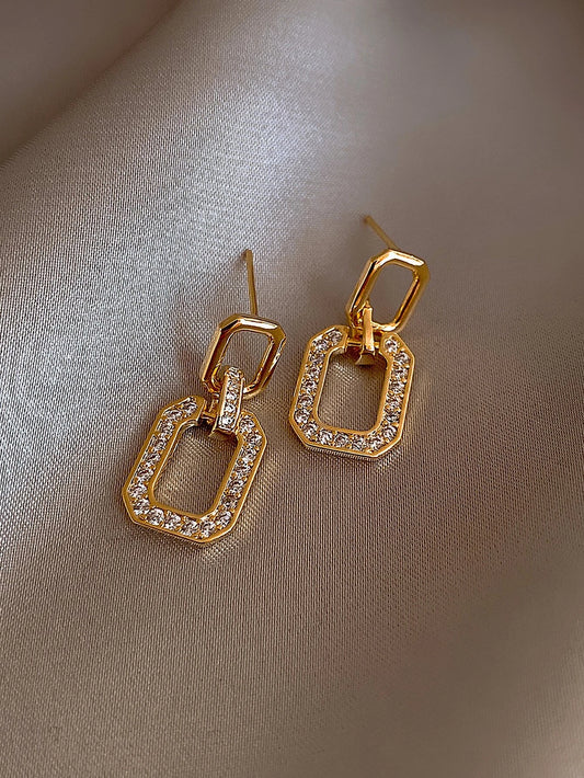 Rectangular Crystal Earrings with Sparkling Design for Women