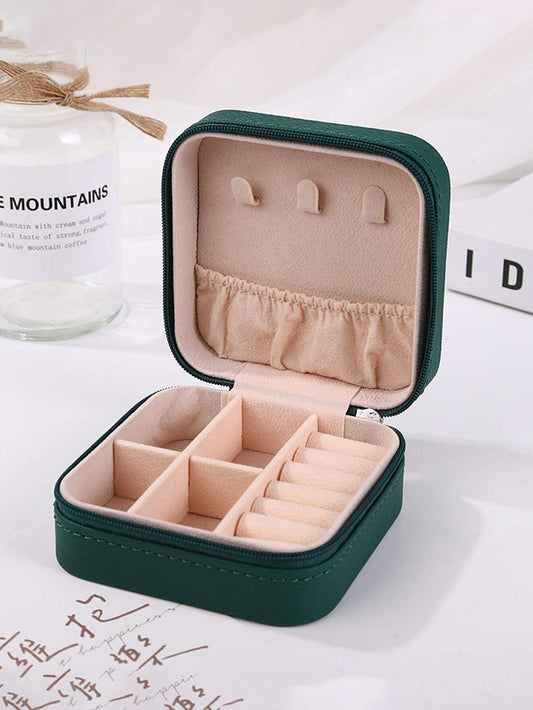 Green Velvet Jewellery Storage Box – Elegant Organizer with Mirror & Compartments