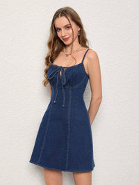 Women's Tie-Front Cami Denim Dress – Casual Summer Mini Dress