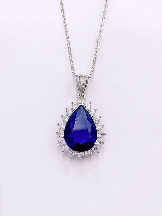 1pc Luxurious Classical 925 Silver & Cubic Zirconia Waterdrop Shaped Necklace Suitable For Women's Everyday Wear And Valentine's Day Gift