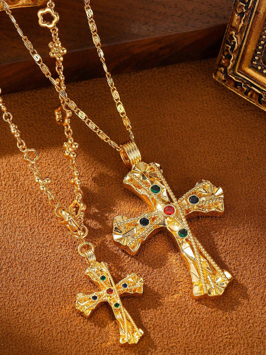 Vintage Cross Pendant Necklace – Fashion Chain, Gold-Plated Statement Jewellery for Women.