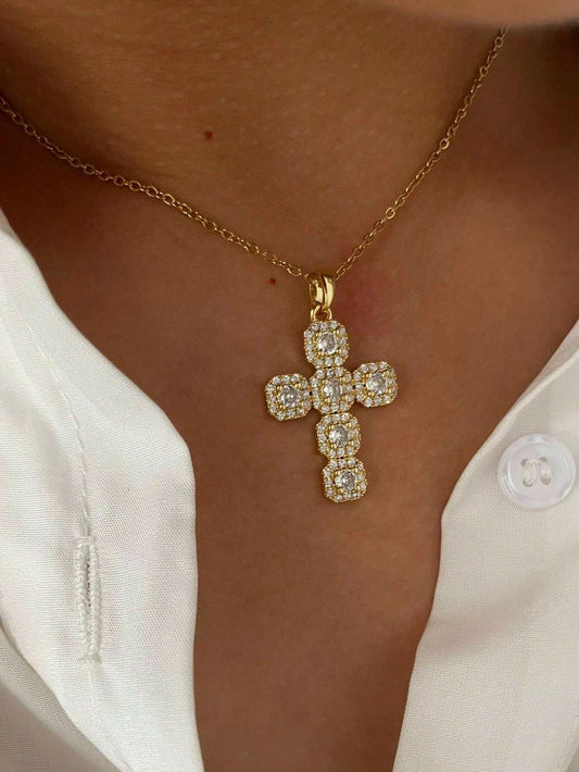 14K Gold-Plated Rhinestone Necklace – Waterproof, Tarnish-Resistant, Adjustable Length