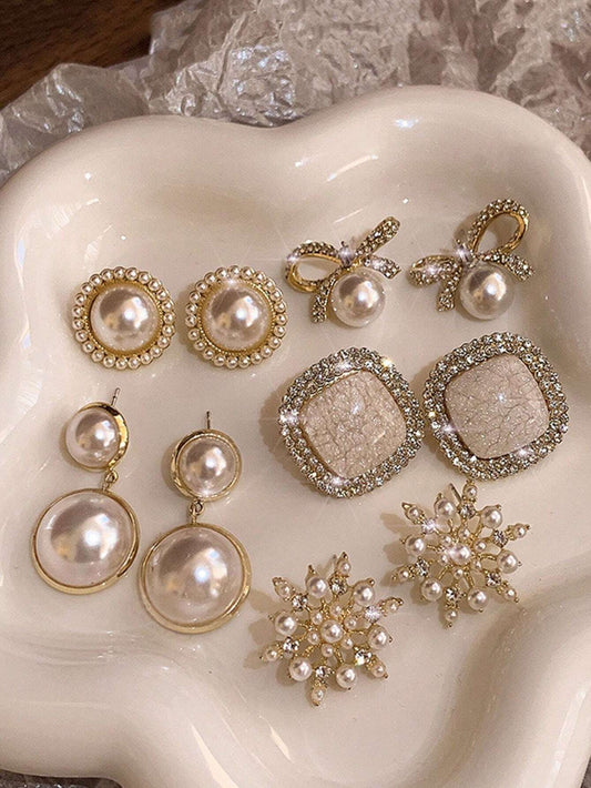 Crystal & Pearl Stud Earring Set – Rhinestone Earrings for Women.