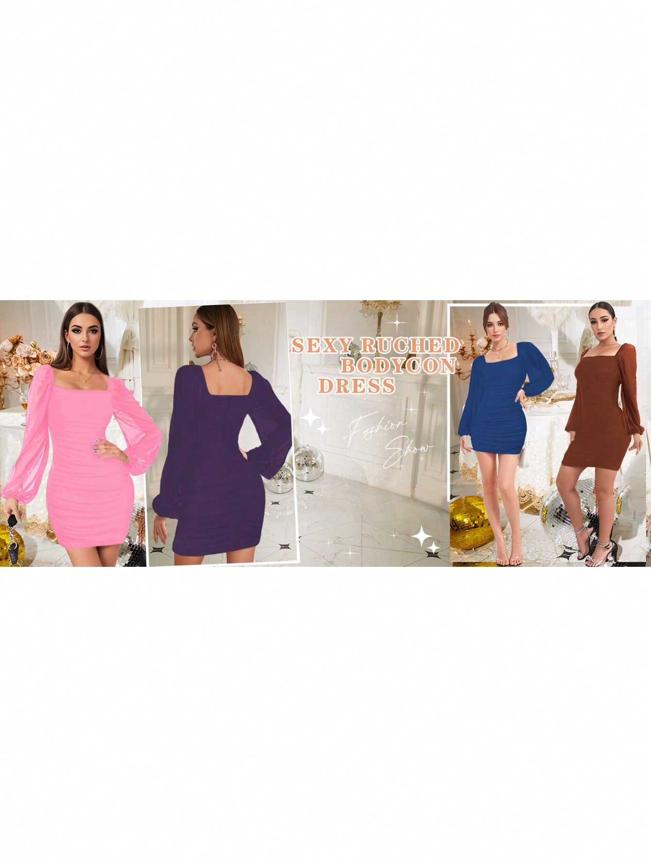 Women's Mesh Bodycon Mini Dress – Long Sleeve Cocktail Partywear