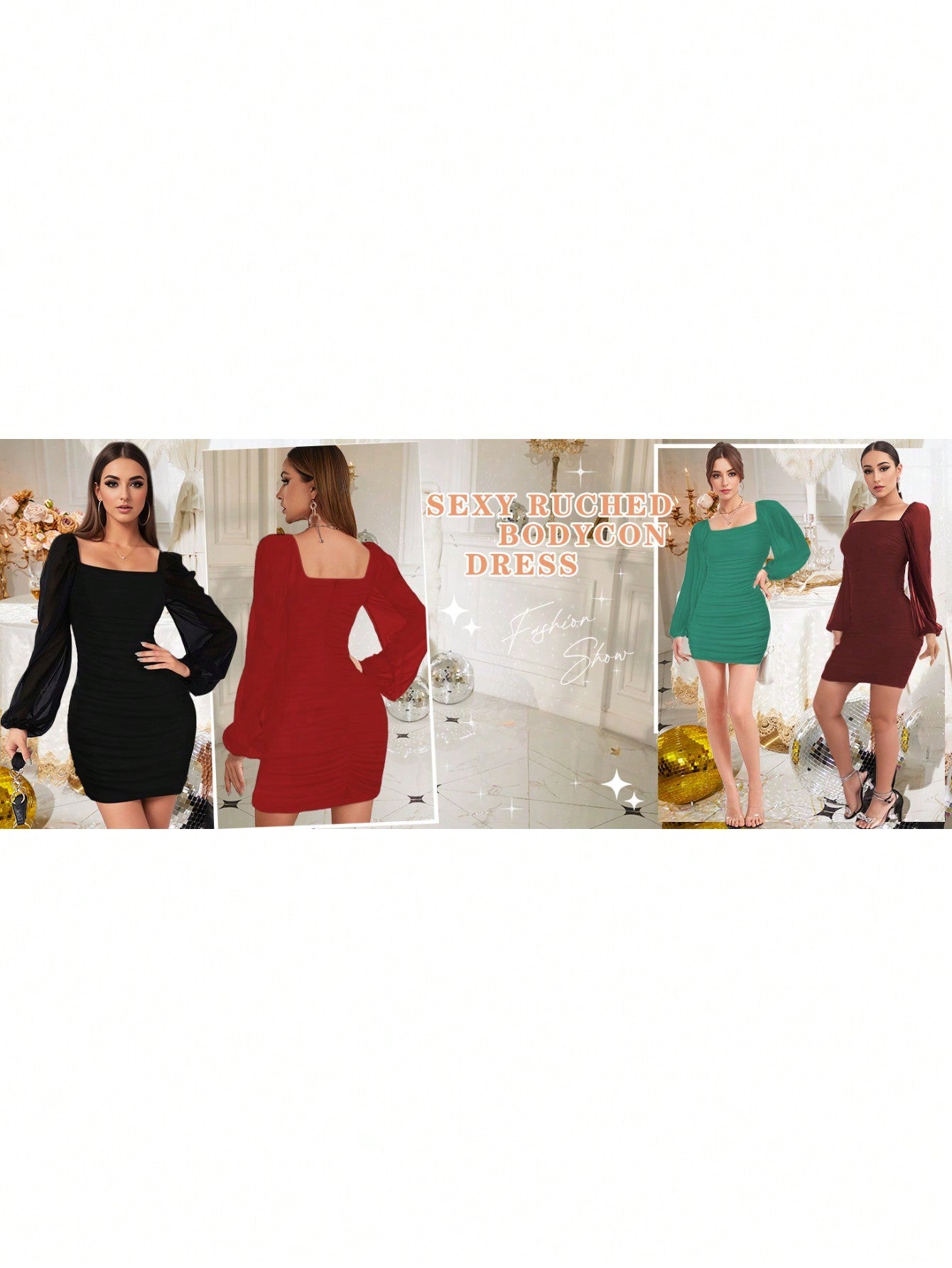 Women's Mesh Bodycon Mini Dress – Long Sleeve Cocktail Partywear