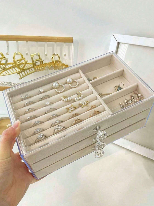 3-Layer Acrylic Jewelry Organizer Box – Necklace, Earrings & Ring Storage