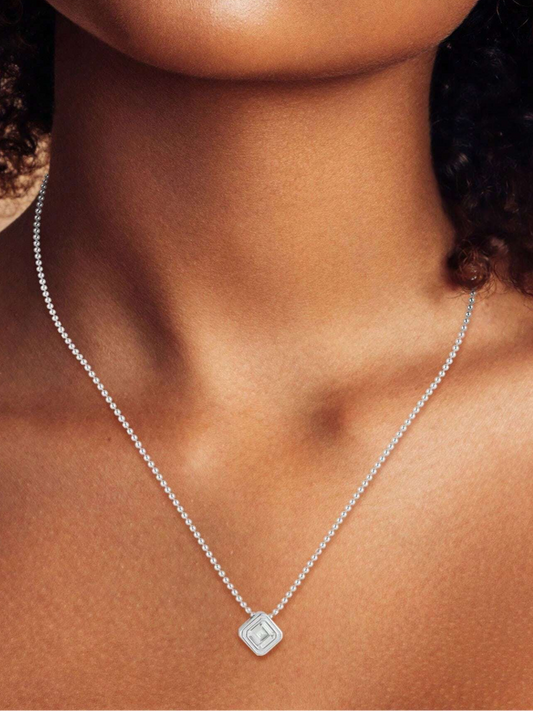 14K Gold-Plated Square Cubic Zirconia Pendant Necklace – Women's Ball Chain Jewellery.