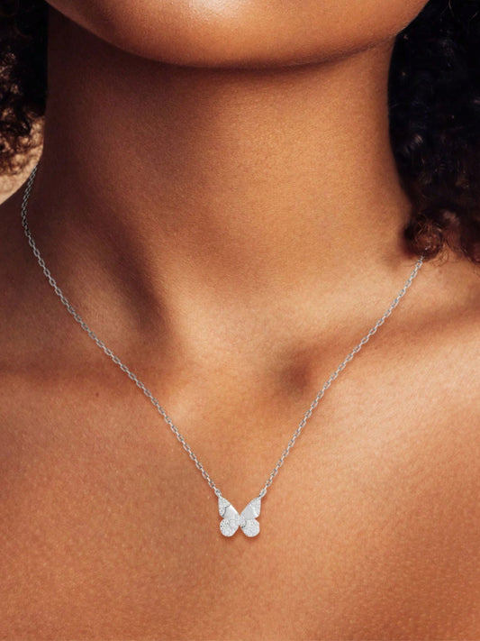 Livello Jewelry 14K Gold Plated 925 Sterling Silver Cubic Zirconia Dainty Butterfly Pendant Necklace For Women And Girls