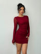 Burgundy Mesh Bodycon Dress – Long Sleeve Party Dress