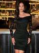 Lace Off-Shoulder Fitted Dress – Elegant Long Sleeve Party Dress