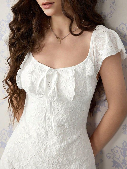 White Lace Knit Mini Dress – Boho Style for Summer Holidays