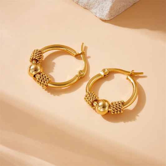 Gold Stainless Steel Half-Mesh Hoop Earrings – Modern & Elegant Jewelry