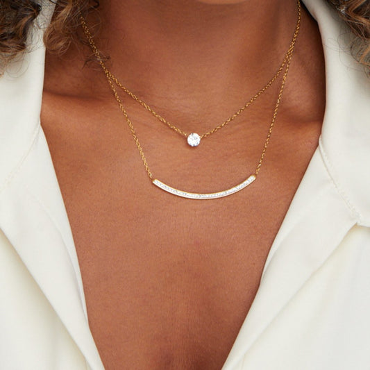 18K Gold Dainty Crystal Layered Necklace