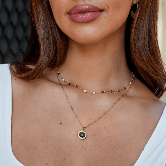 18K Gold Green Aventurine Coin Necklace