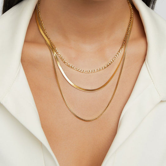 18K Gold Layered Chain Necklace with Elegant Link Design