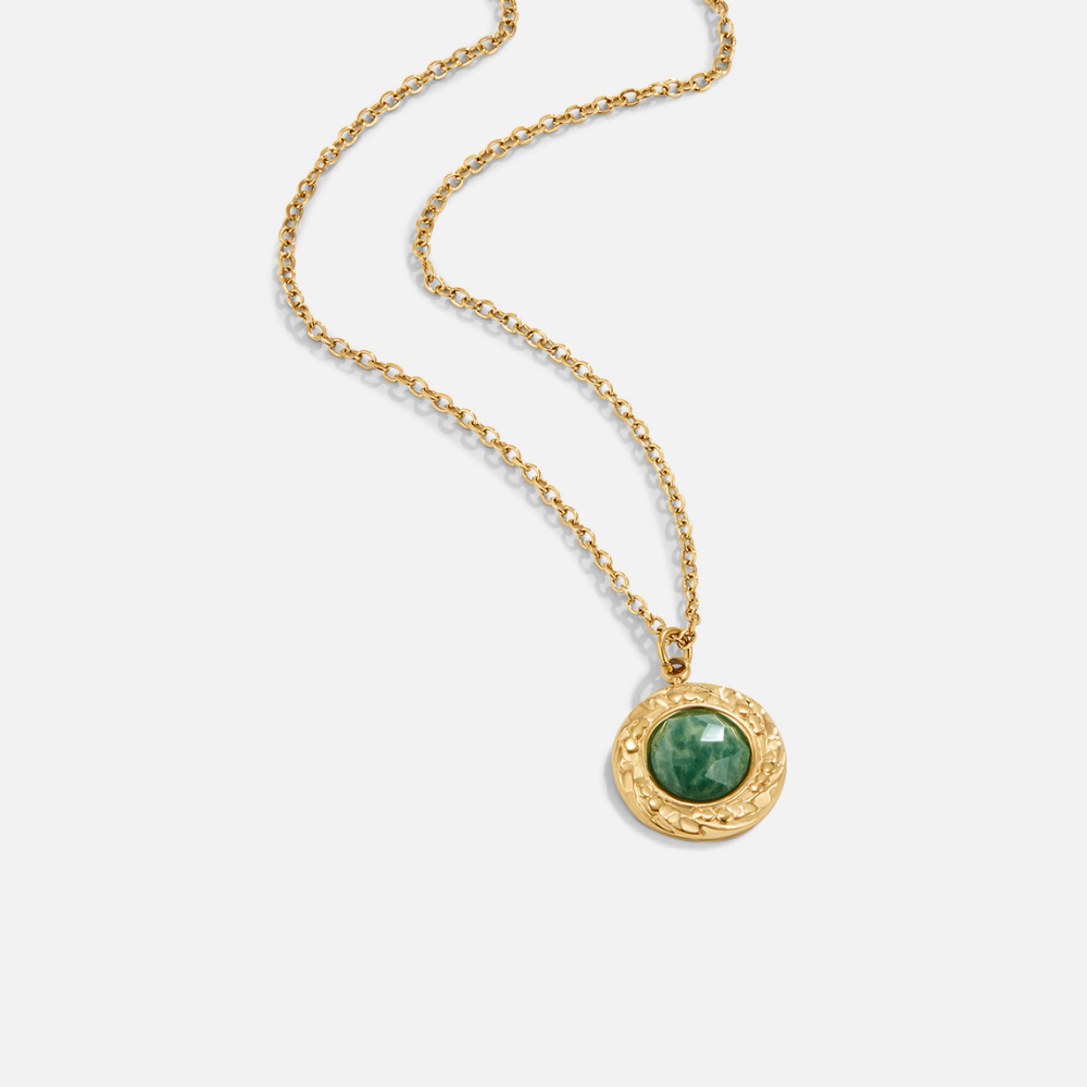 18K Gold Green Aventurine Coin Necklace
