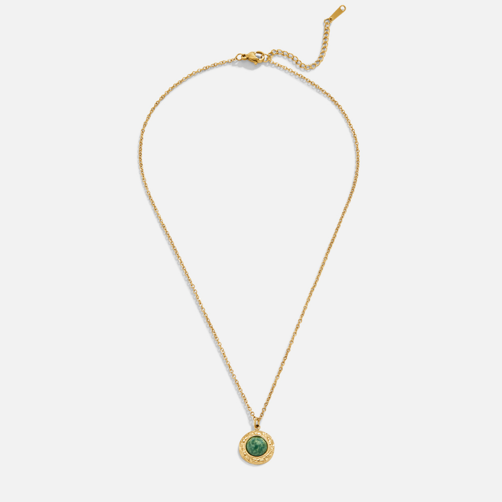 18K Gold Green Aventurine Coin Necklace