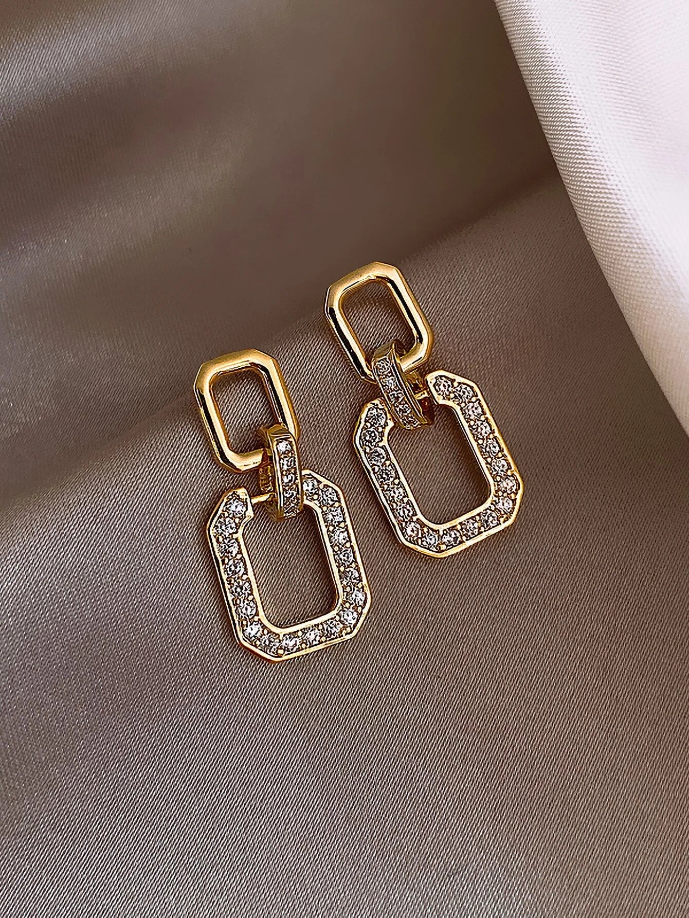 Rectangular Crystal Earrings with Sparkling Design for Women