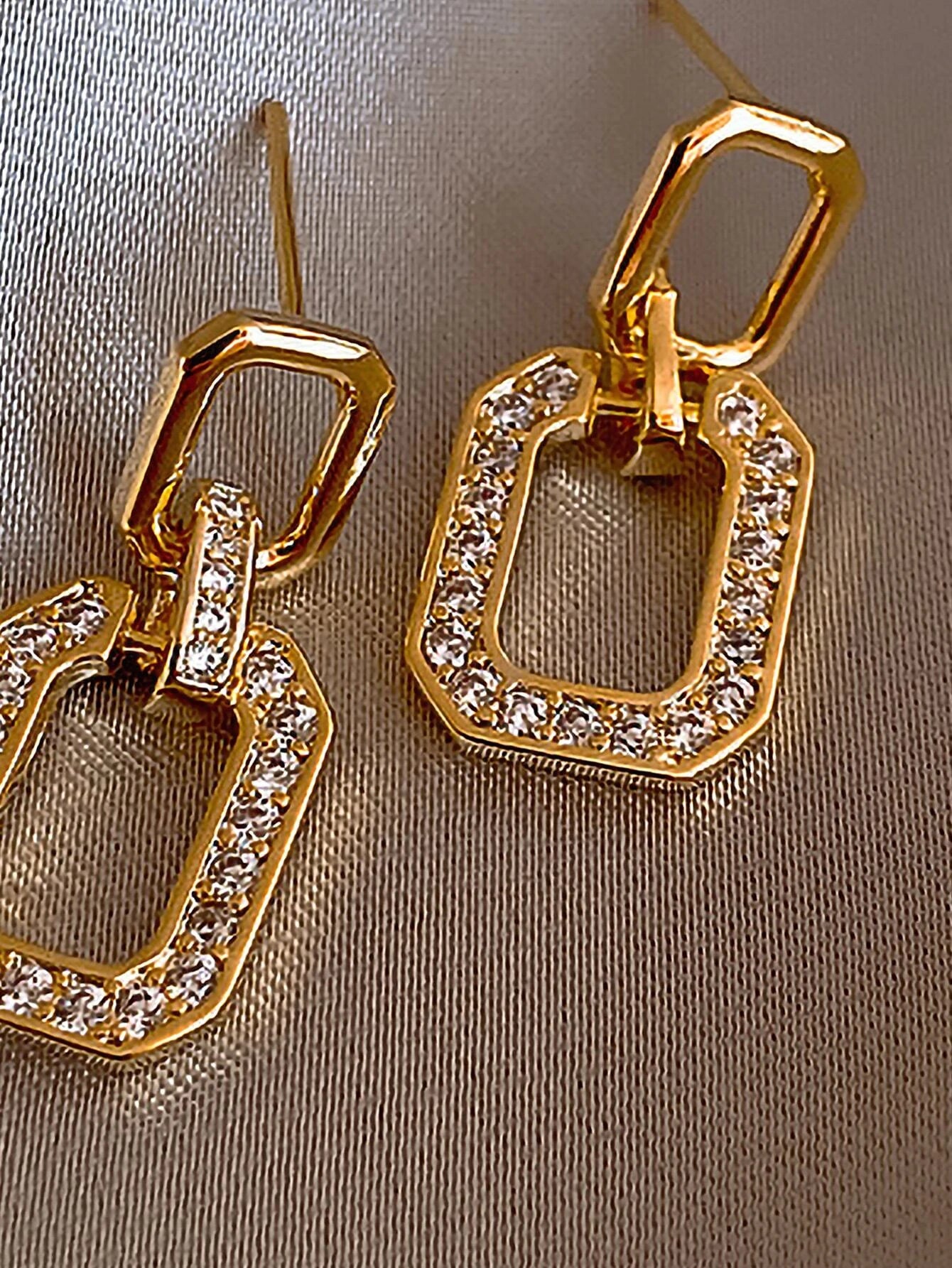 Rectangular Crystal Earrings with Sparkling Design for Women