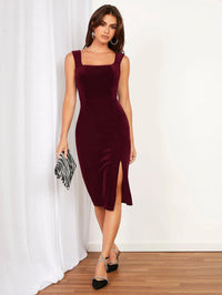 Burgundy Thigh Bodycon Dress – Elegant Evening Party Dress for Women