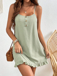 Women's Green Ruffle Strap Cami Dress – Lightweight Summer Beachwear