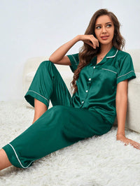 Satin Luxe Blouse & Pants Pajama Set – Comfortable Loungewear for Women