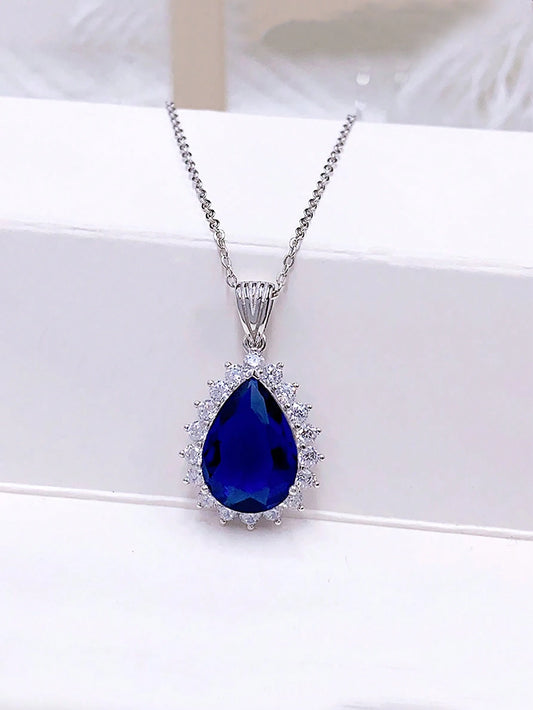 1pc Luxurious Classical 925 Silver & Cubic Zirconia Waterdrop Shaped Necklace Suitable For Women's Everyday Wear And Valentine's Day Gift