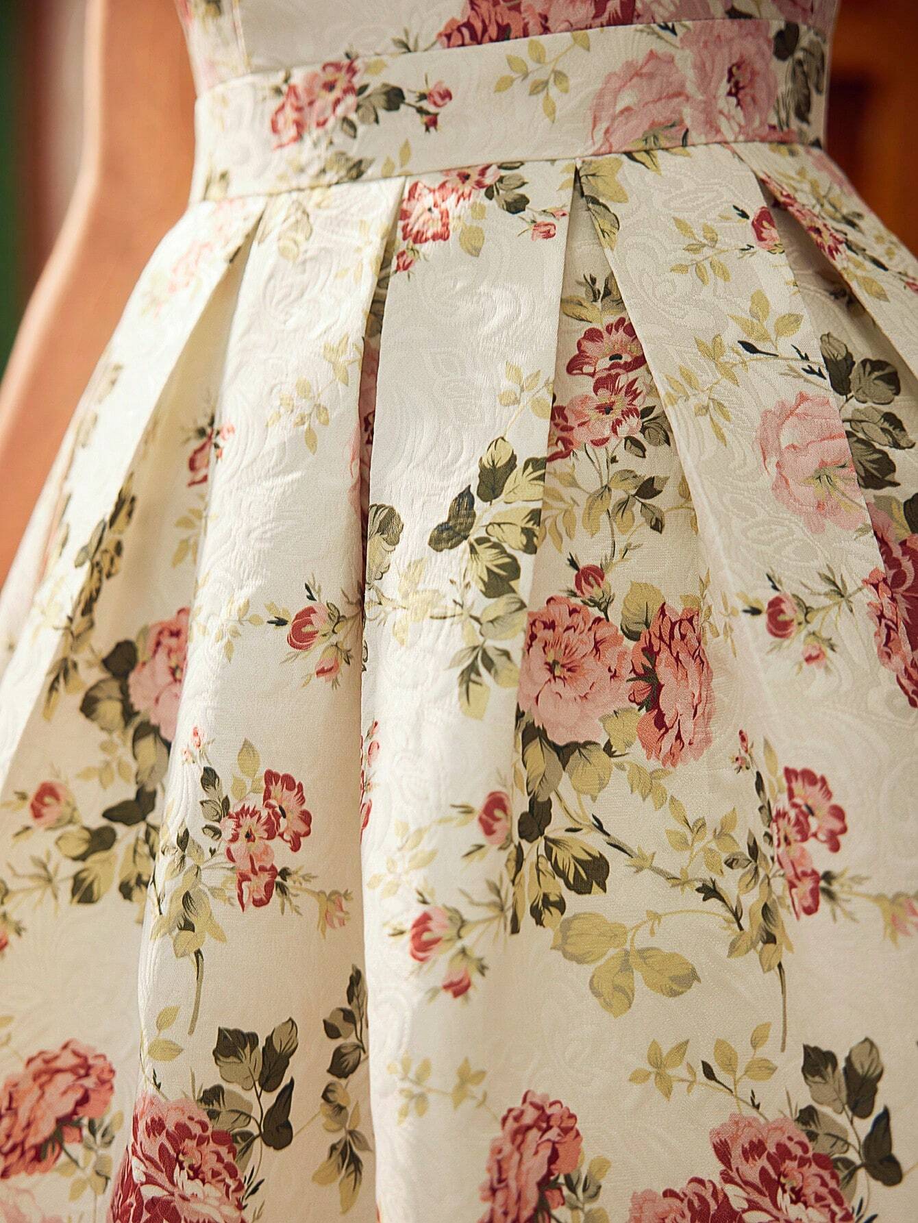 Vintage Floral Sleeveless Mini Dress – Elegant A-Line Belted Sundress for Summer Events