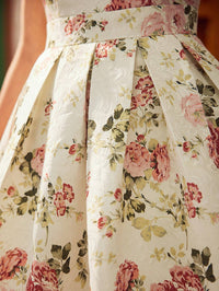 Vintage Floral Sleeveless Mini Dress – Elegant A-Line Belted Sundress for Summer Events