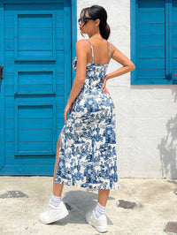 Floral Pink Slit Dress – Spaghetti Strap Summer Midi for Garden Parties & Holidays