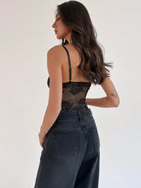 Women's Black Lace Strappy Bodysuit