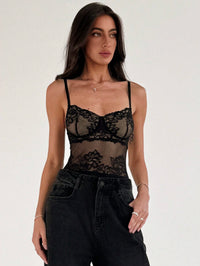 Women's Black Lace Strappy Bodysuit