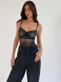Women's Black Lace Strappy Bodysuit