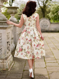 Vintage Floral Sleeveless Mini Dress – Elegant A-Line Belted Sundress for Summer Events