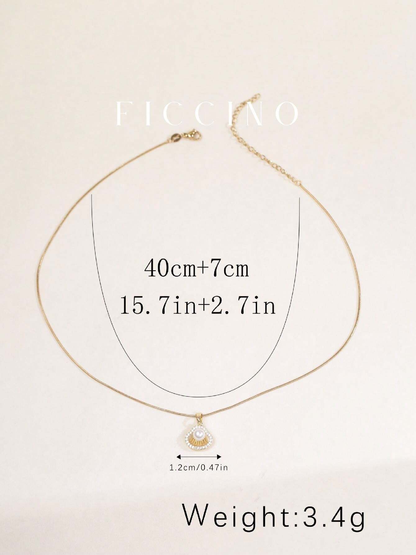 Gold-Plated Pearl Shell Pendant Necklace – Women's Cubic Zirconia Inlaid Jewellery.