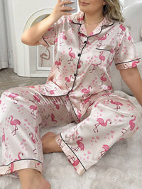 Plus Size Silk-Like Pyjama Set – Women's Short Sleeve Top
