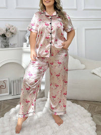 Plus Size Silk-Like Pyjama Set – Women's Short Sleeve Top