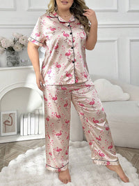 Plus Size Silk-Like Pyjama Set – Women's Short Sleeve Top
