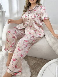Plus Size Silk-Like Pyjama Set – Women's Short Sleeve Top