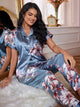 Floral Satin Pajama Set – Women's Lapel Collar Nightwear