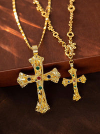 Vintage Cross Pendant Necklace – Fashion Chain, Gold-Plated Statement Jewellery for Women.