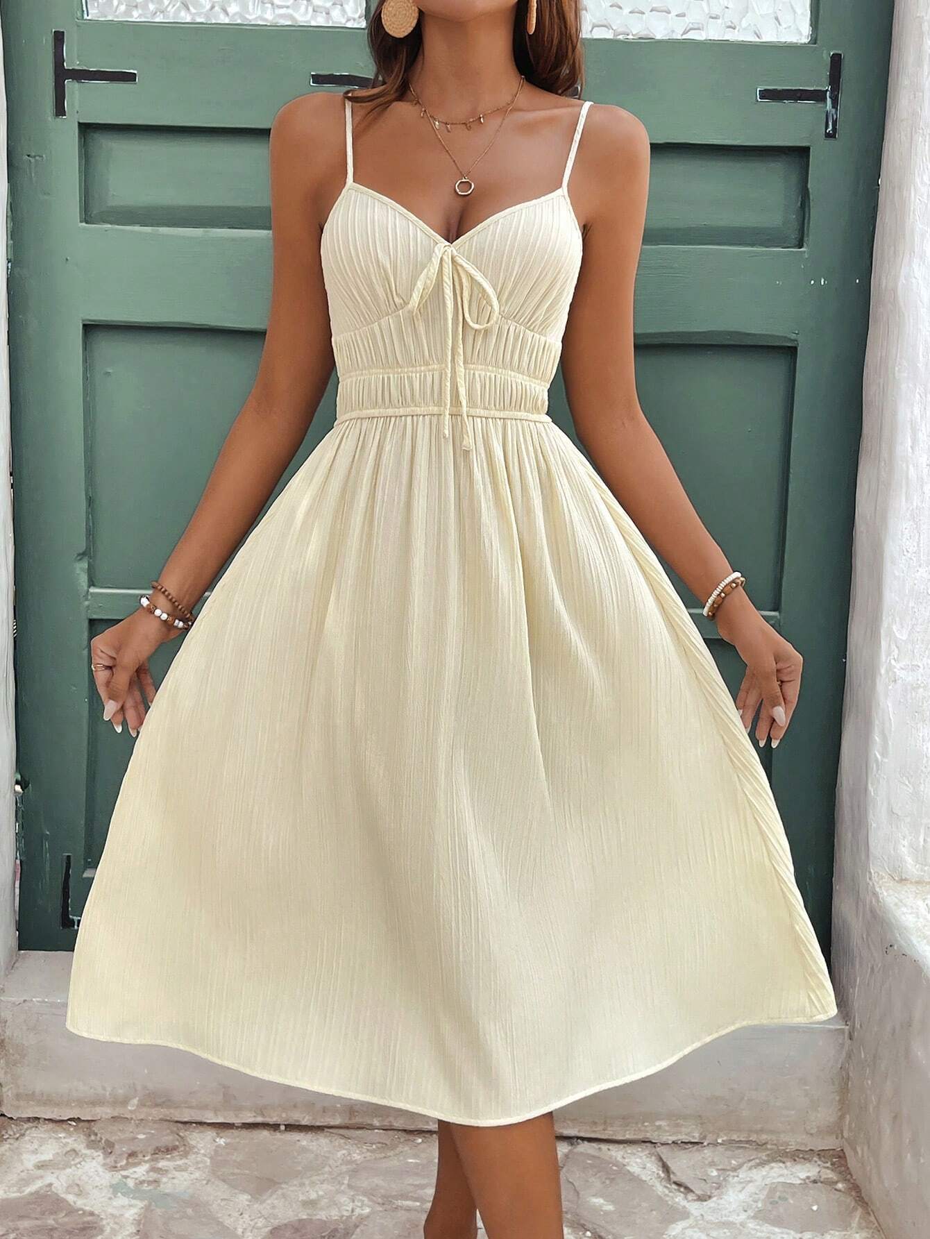 Lemon Yellow Strap Midi Dress – Lightweight Summer A-Line
