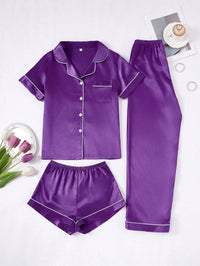 Silk Pajama Set – Solid Color with Contrast Trim & Collar – Women’s Sleepwear Set