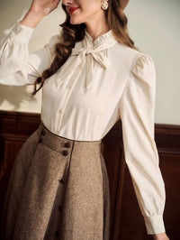 Retro Button-Up Blouse – Elegant Long Sleeve Shirt for Office & Casual Wear