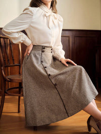 Retro Button-Up Blouse – Elegant Long Sleeve Shirt for Office & Casual Wear