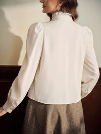 Retro Button-Up Blouse – Elegant Long Sleeve Shirt for Office & Casual Wear