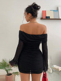 Women's Off-Shoulder Glitter Mini Dress – Elegant Pleated Partywear
