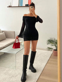 Women's Off-Shoulder Glitter Mini Dress – Elegant Pleated Partywear