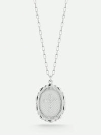 14K Gold Plated Sterling Silver Cross Oval Pendant Necklace