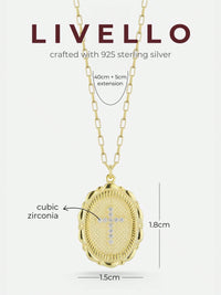 14K Gold Plated Sterling Silver Cross Oval Pendant Necklace